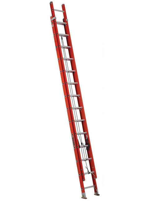 LOUISVILLE LADDER | 28' Fiberglass Extension Ladder with V-Rung Pole Grip and Strand Hooks w/Levelers | #FE3228-E03E34