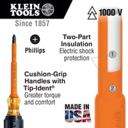 Klein Tools | Insulated Screwdriver, #2 Phillips, 4-Inch Round Shank | #603-4-INS