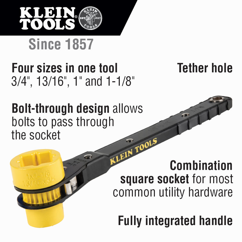 Klein Tools | 4-in-1 Lineman's Ratcheting Wrench | #KT151T