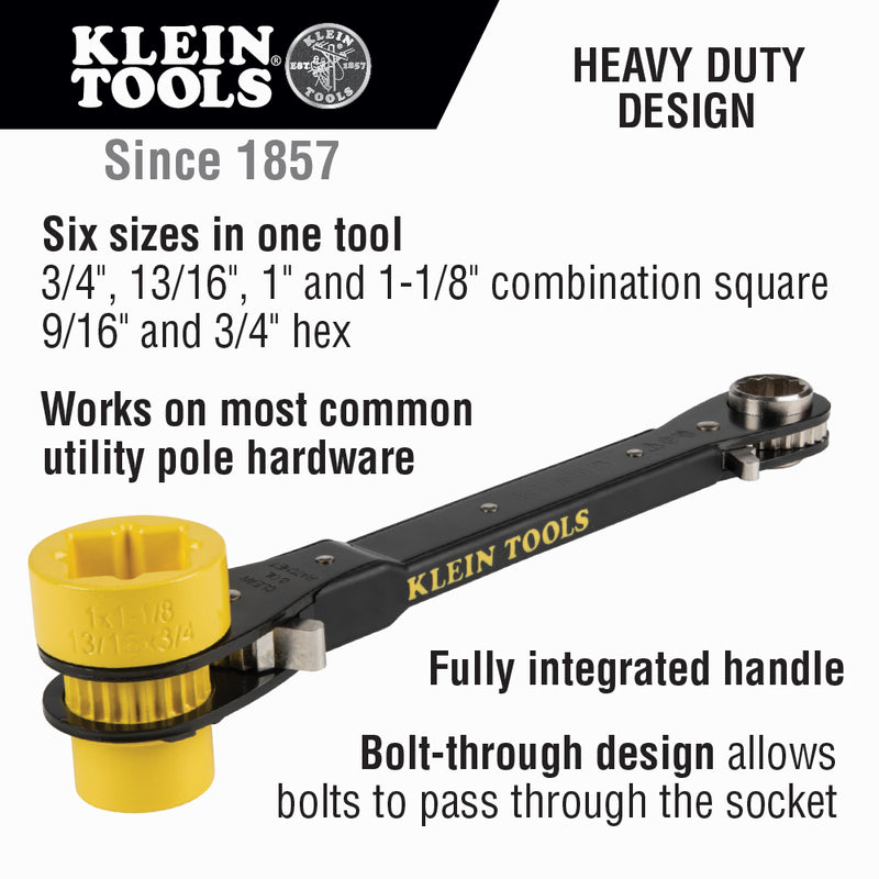 KLEIN TOOLS | 6-in-1 Lineman's Ratcheting Wrench, Heavy-Duty | #KT155HD