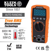 KLEIN TOOLS |  Digital Multimeter, TRMS Auto-Ranging, 600V, Temp | #MM420