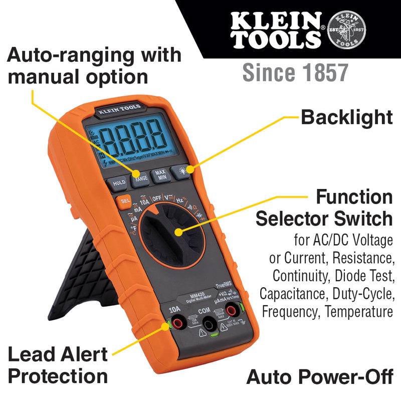 KLEIN TOOLS |  Digital Multimeter, TRMS Auto-Ranging, 600V, Temp | #MM420