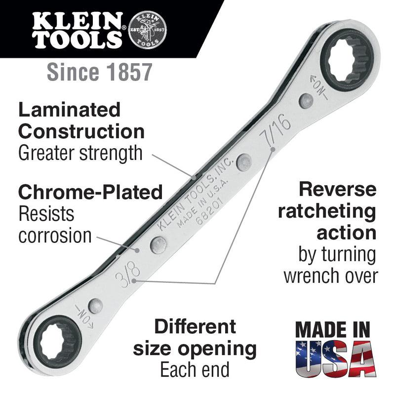 KLEIN TOOLS | Ratcheting Box Wrench 3/8 x 7/16-Inch | #68201