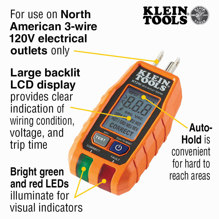 Klein Tools | GFCI Receptacle Tester with LCD | #RT250