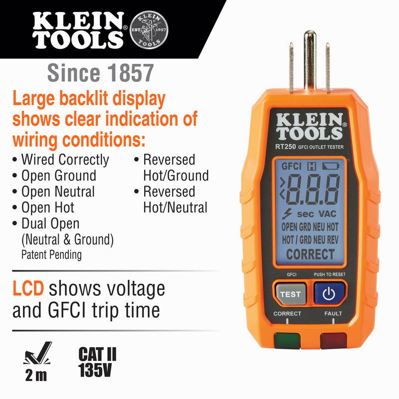 Klein Tools | GFCI Receptacle Tester with LCD | #RT250