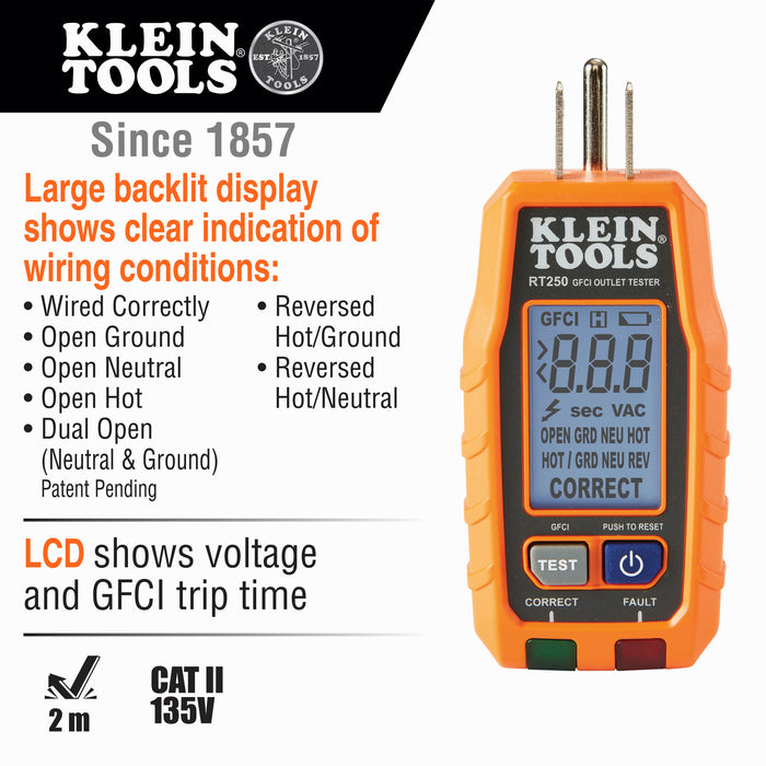 Klein Tools | GFCI Receptacle Tester with LCD | #RT250