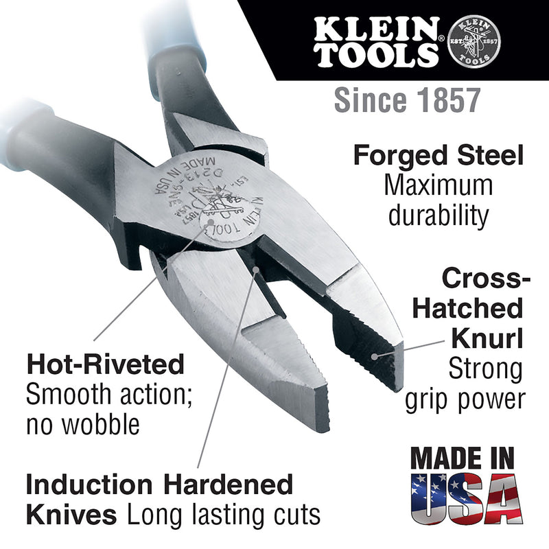 Klein Tools | Lineman's Square Nose Pliers, 9-Inch | #D213-9