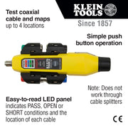 KLEIN | 4-way Mapper: Cable Tester, Coax Explorer® 2 Tester with Remote Kit | #VDV512-101