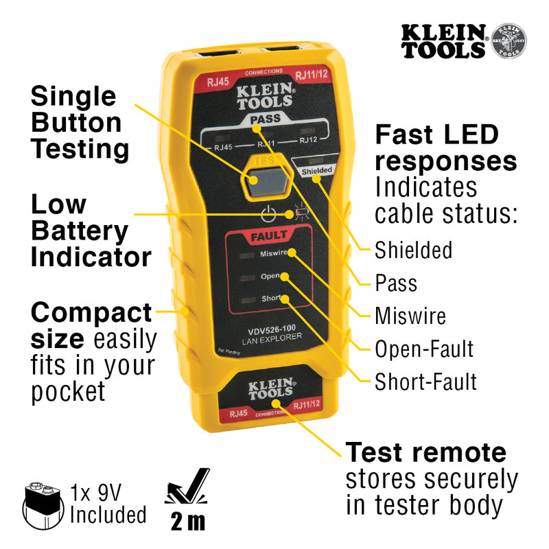 KLEIN TOOLS | Network Cable Tester, LAN Explorer® Data Cable Tester with Remote | #VDV526-100 | VDV526