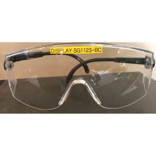 Safety Glasses- Clear Lens, Black Adjustable Frame, Fits Over Prescription Glasses