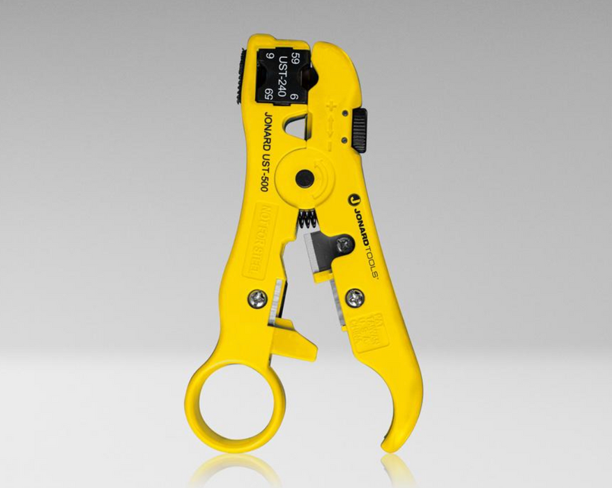 UST-540 - Universal Cable Stripping Tool with Cable Stop for COAX, Network, and Telephone Cables