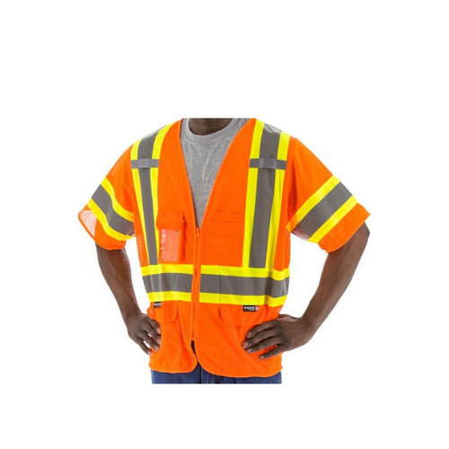 Orange reflective vest with LED 3 levels reflective