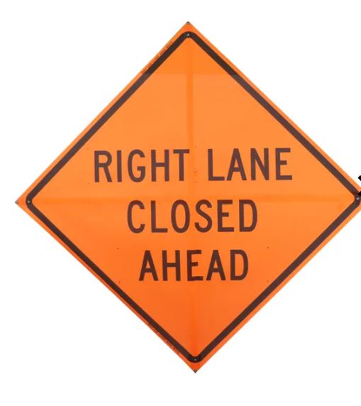 Right Lane Closed Ahead, 48" Mesh Roll Up Sign